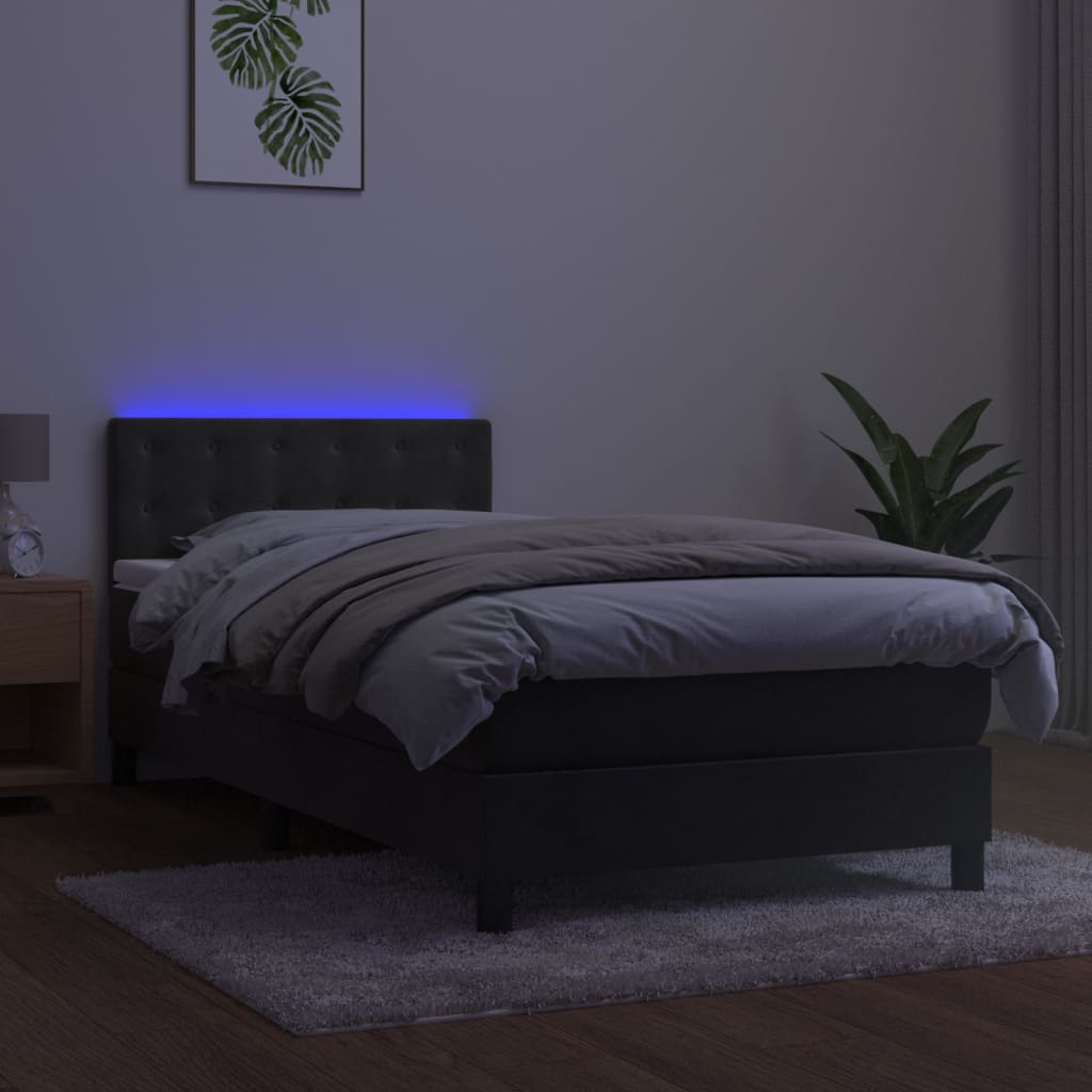 vidaXL Krevet box spring s madracem LED tamnosivi 80 x 200 cm baršun