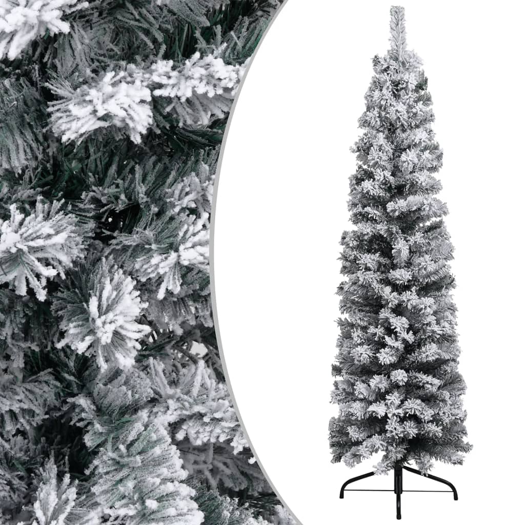 vidaXL Tanko osvijetljeno božićno drvce sa snijegom zeleno 120 cm PVC
