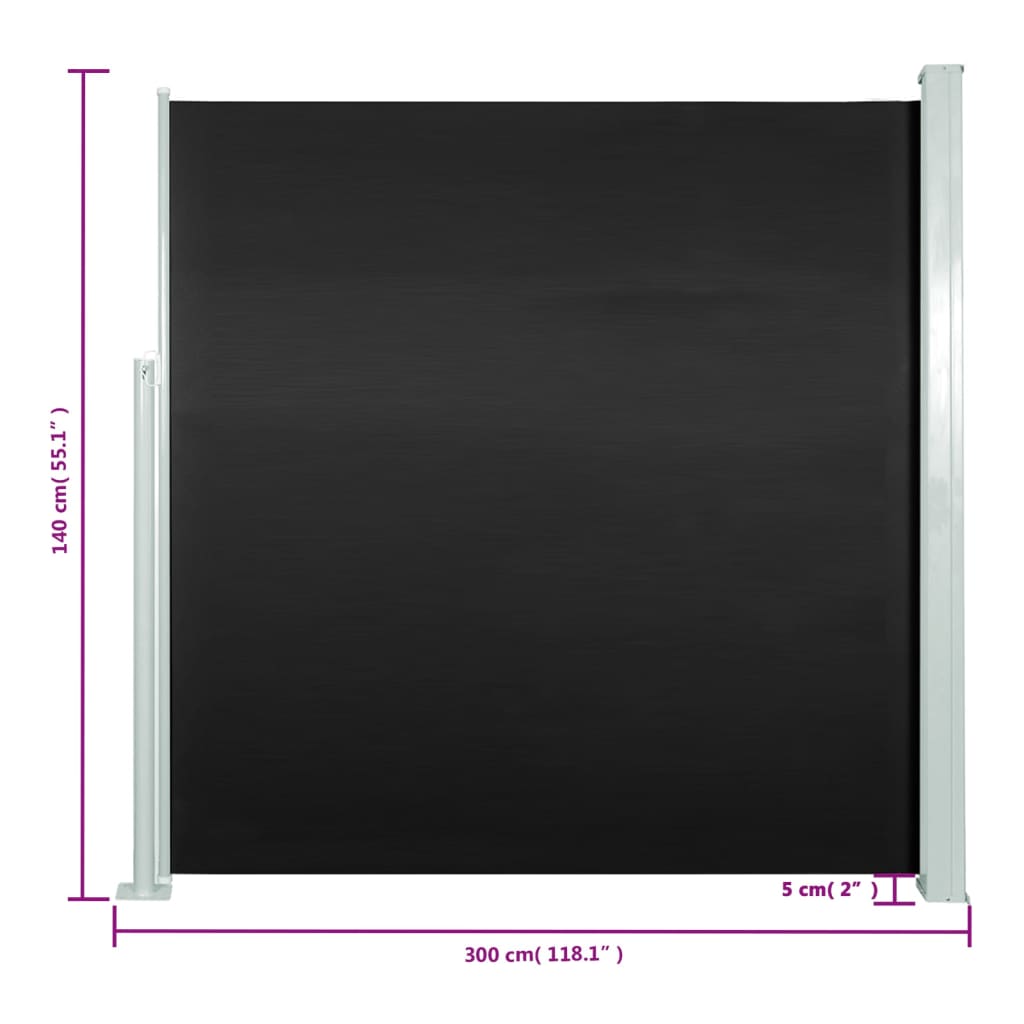 vidaXL Uvlačiva bočna tenda za terasu 140 x 300 cm crna