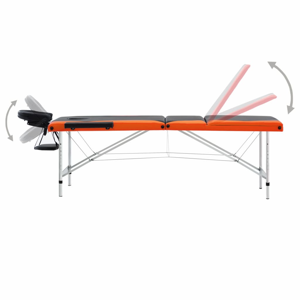 vidaXL Sklopivi masažni stol s 3 zone aluminijski crno-narančasti