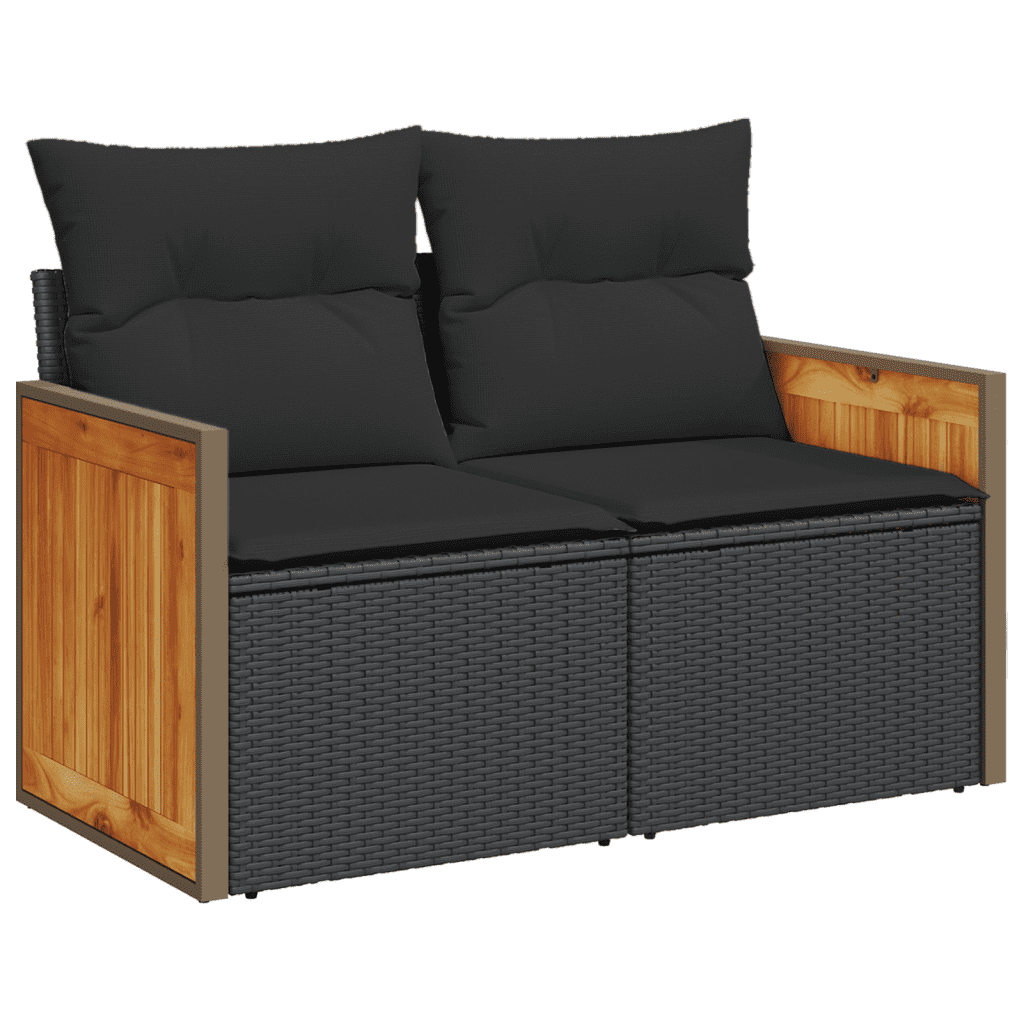 vidaXL 10-dijelni set vrtnih sofa s jastucima crni od poliratana