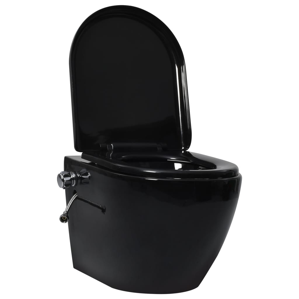 vidaXL Zidna toaletna školjka s ugradbenim vodokotlićem crna keramička
