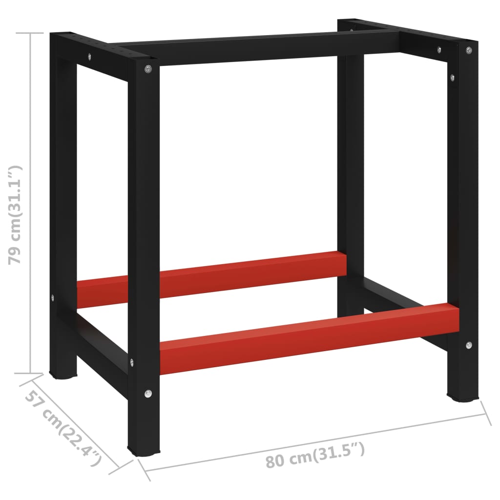 vidaXL Okvir za radni stol metalni 80 x 57 x 79 cm crno-crveni