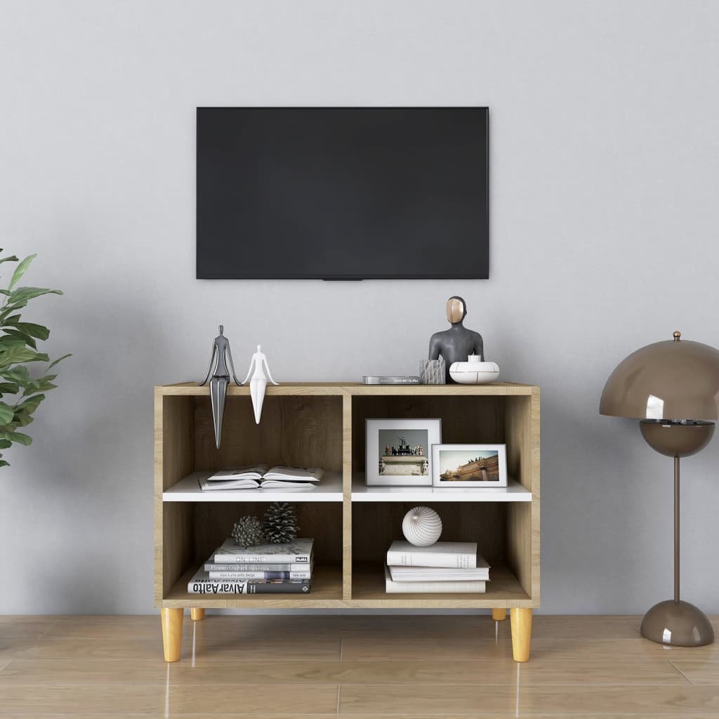 vidaXL TV ormarić s drvenim nogama bijeli i boja hrasta 69,5x30x50 cm