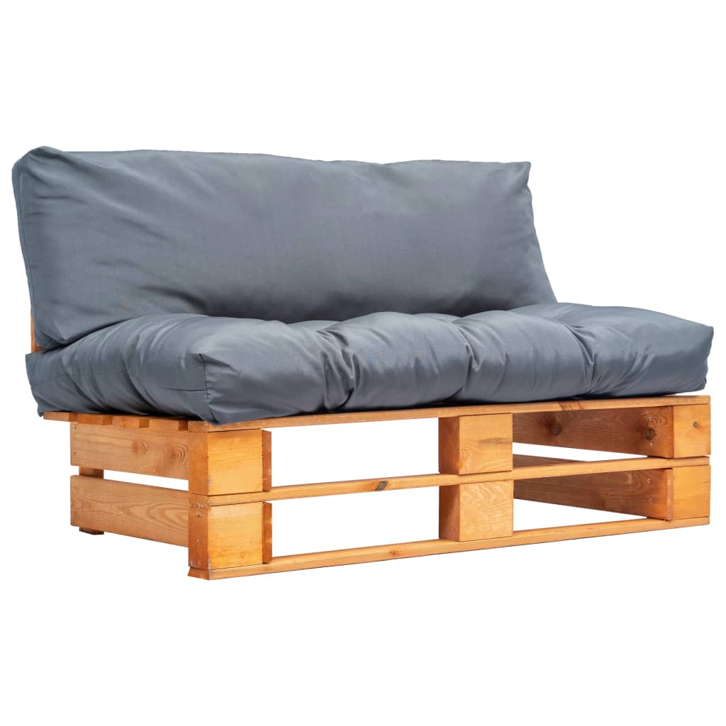 vidaXL Vrtna sofa od paleta od borovine sa sivim jastucima