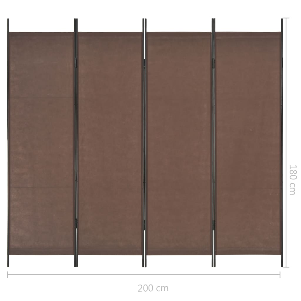 vidaXL Sobna pregrada s 4 panela smeđa 200 x 180 cm