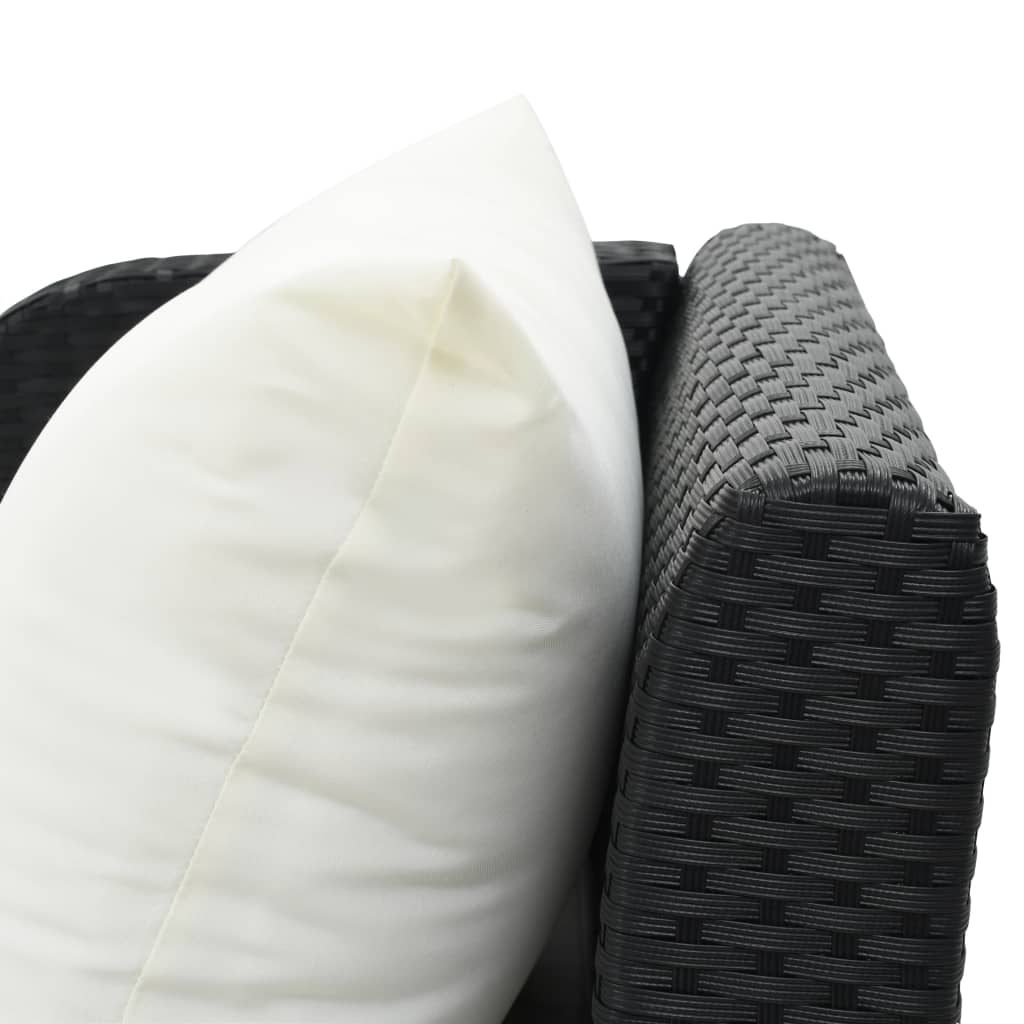 vidaXL Ležaljka za sunčanje od poliratana s jastukom crna