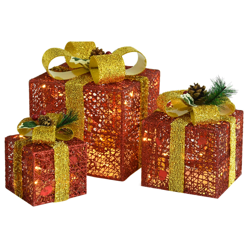 vidaXL Ukrasne božićne kutije za poklone 3 kom crvene