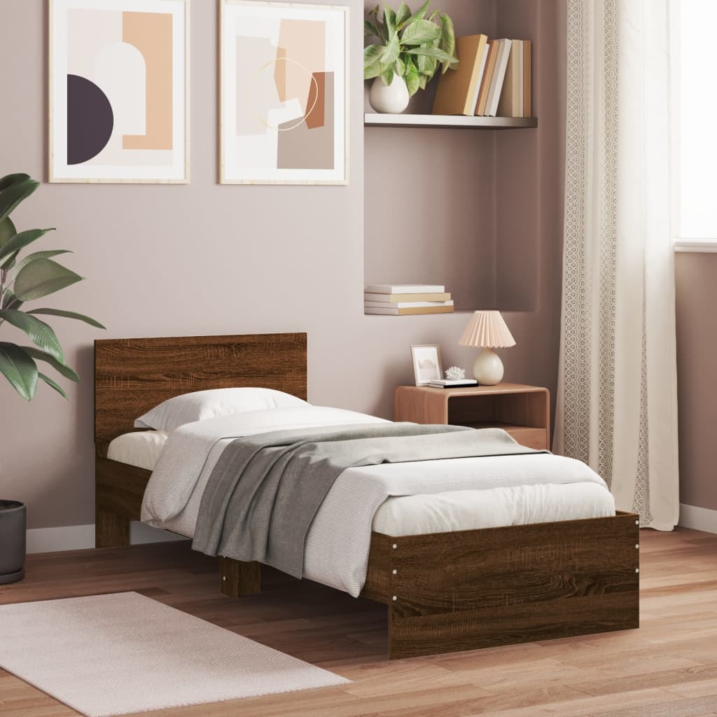 vidaXL Okvir za krevet s uzglavljem boja smeđeg hrasta 75x190 cm