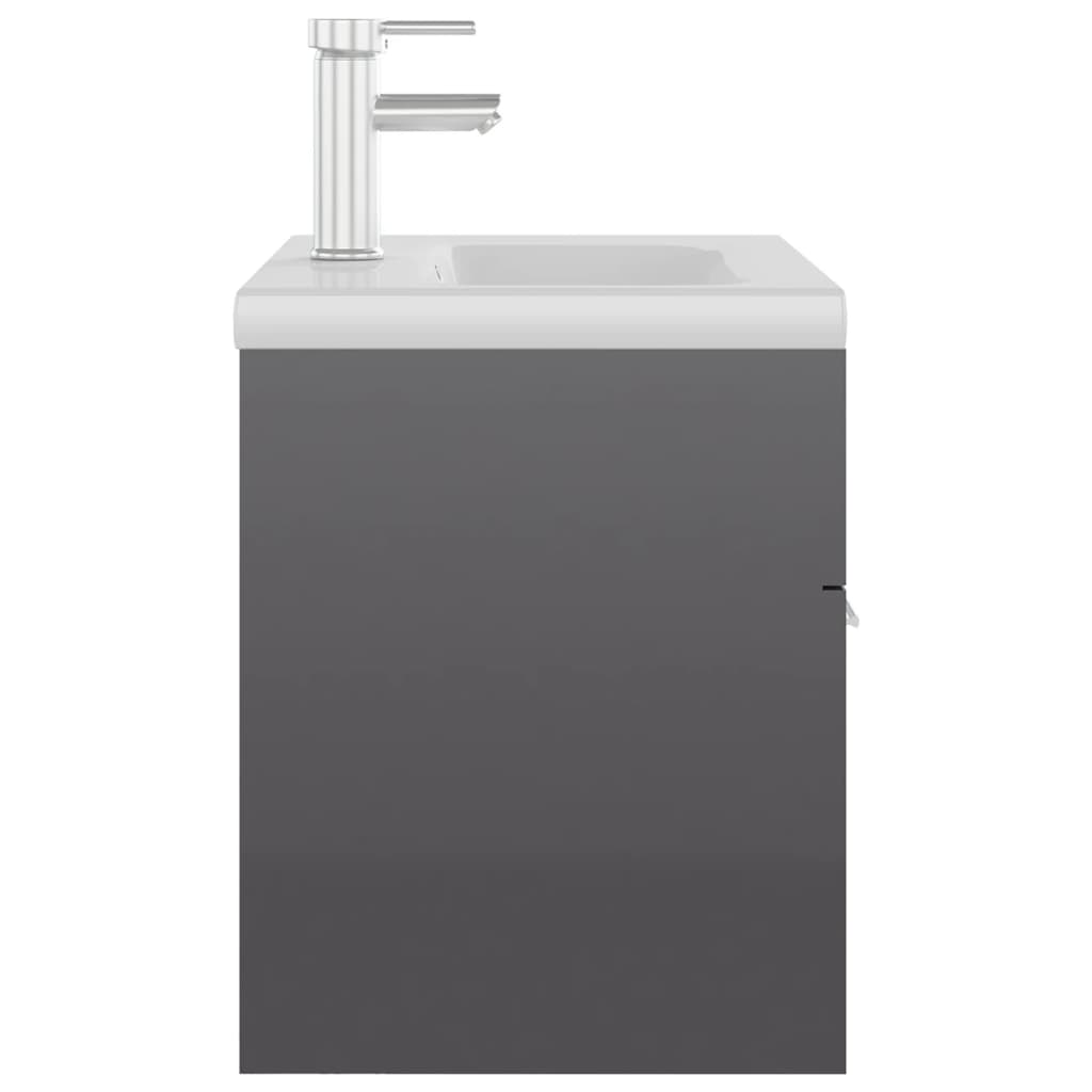 vidaXL Ormarić s ugrađenim umivaonikom visoki sjaj sivi od iverice