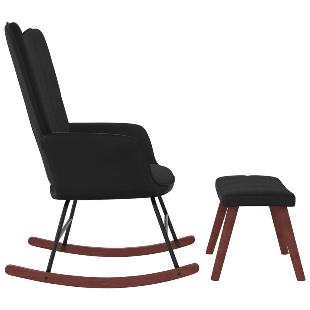 vidaXL Stolica za ljuljanje s osloncem za noge crna od baršuna i PVC-a