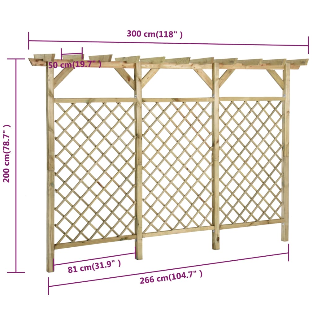 vidaXL Vrtna rešetkasta ograda s pergolom 300x50x200 cm od borovine