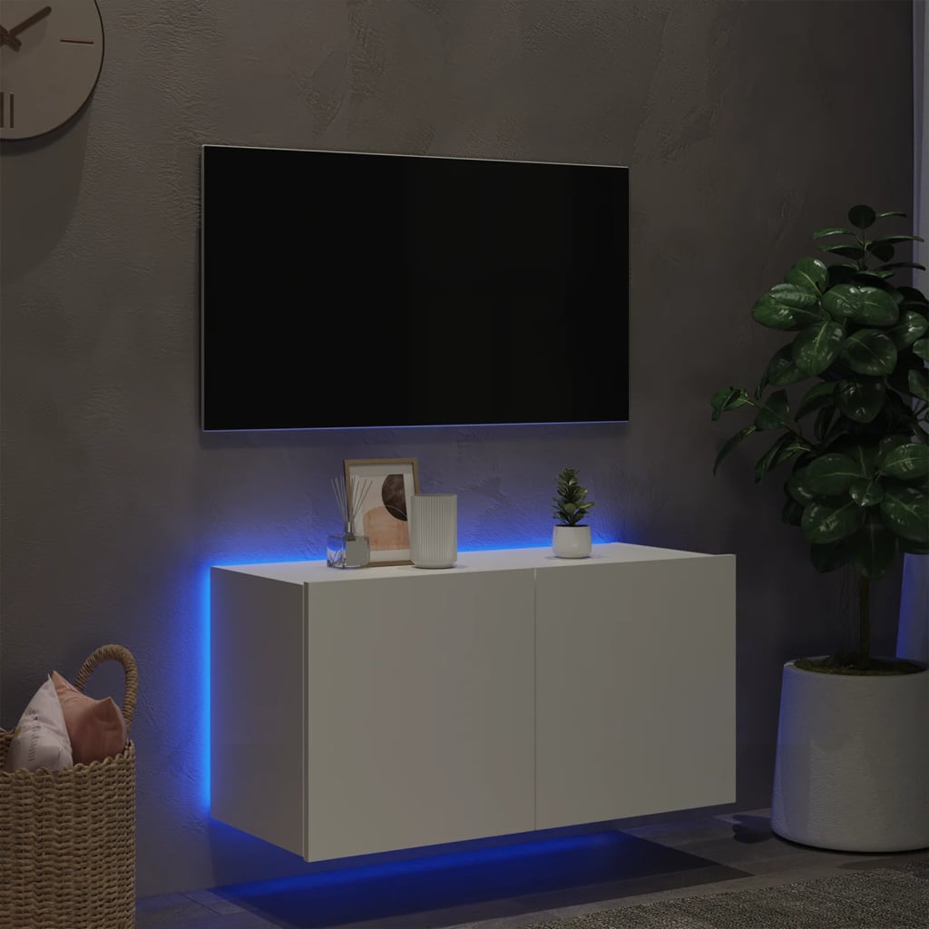 vidaXL Zidni TV ormarić s LED svjetlima bijeli 80x35x41 cm