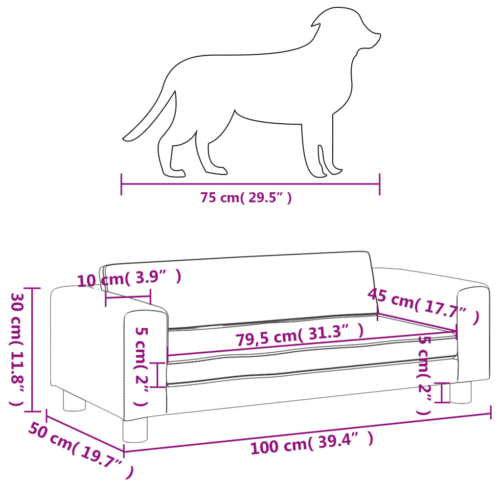 vidaXL Krevet za pse s produžetkom sivi 100 x 50 x 30 cm umjetna koža