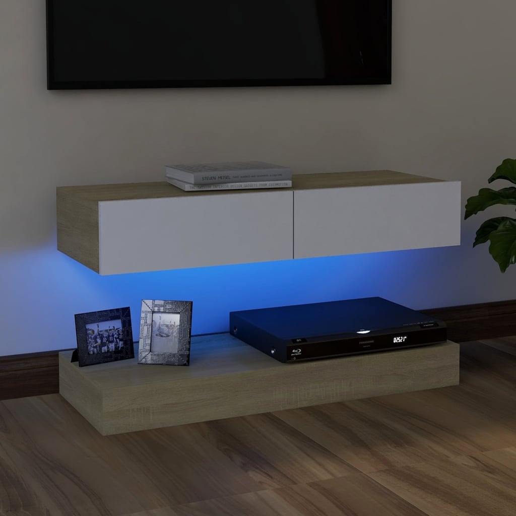 vidaXL TV ormarić s LED svjetlima bijeli i boja hrasta 90 x 35 cm