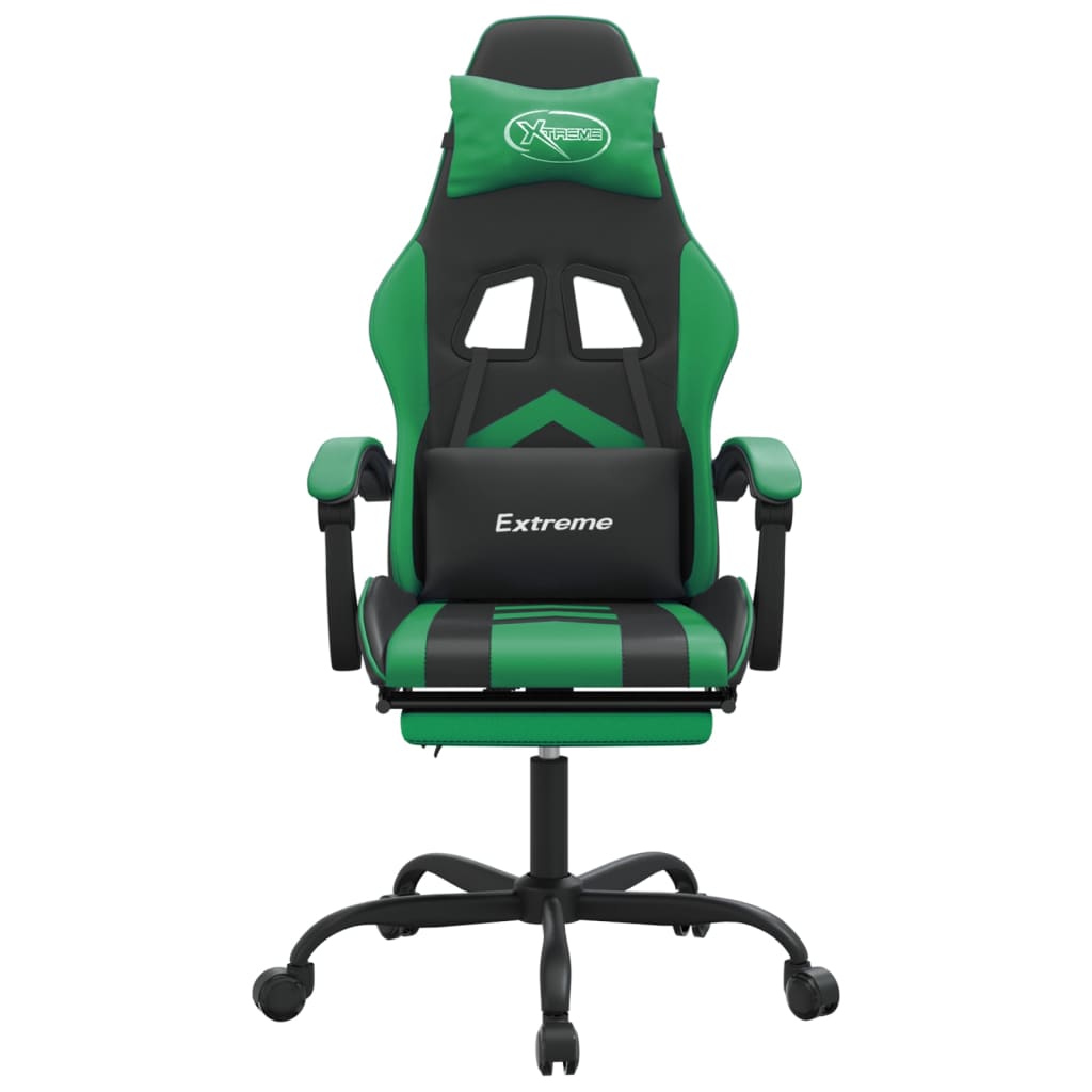 vidaXL Okretna igraća stolica s osloncem crno-zelena od umjetne kože