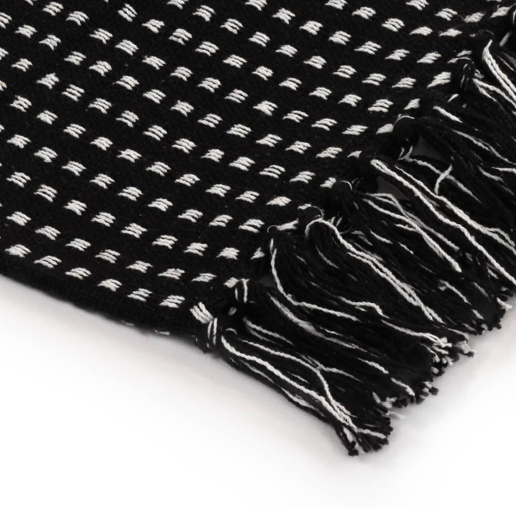 vidaXL Pamučni pokrivač na kvadratiće 125 x 150 cm crni