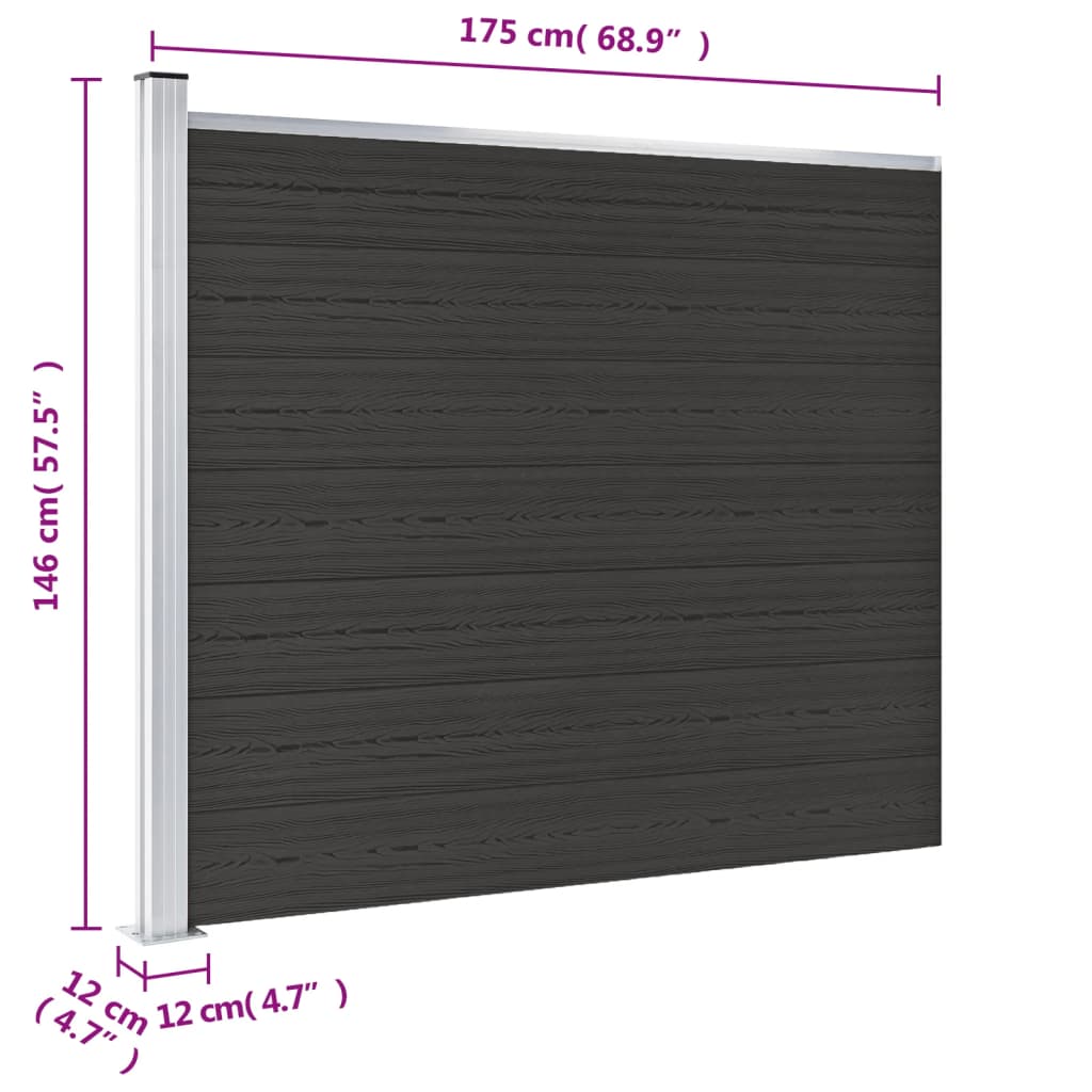 vidaXL Panel za ogradu WPC 175 x 146 cm crni