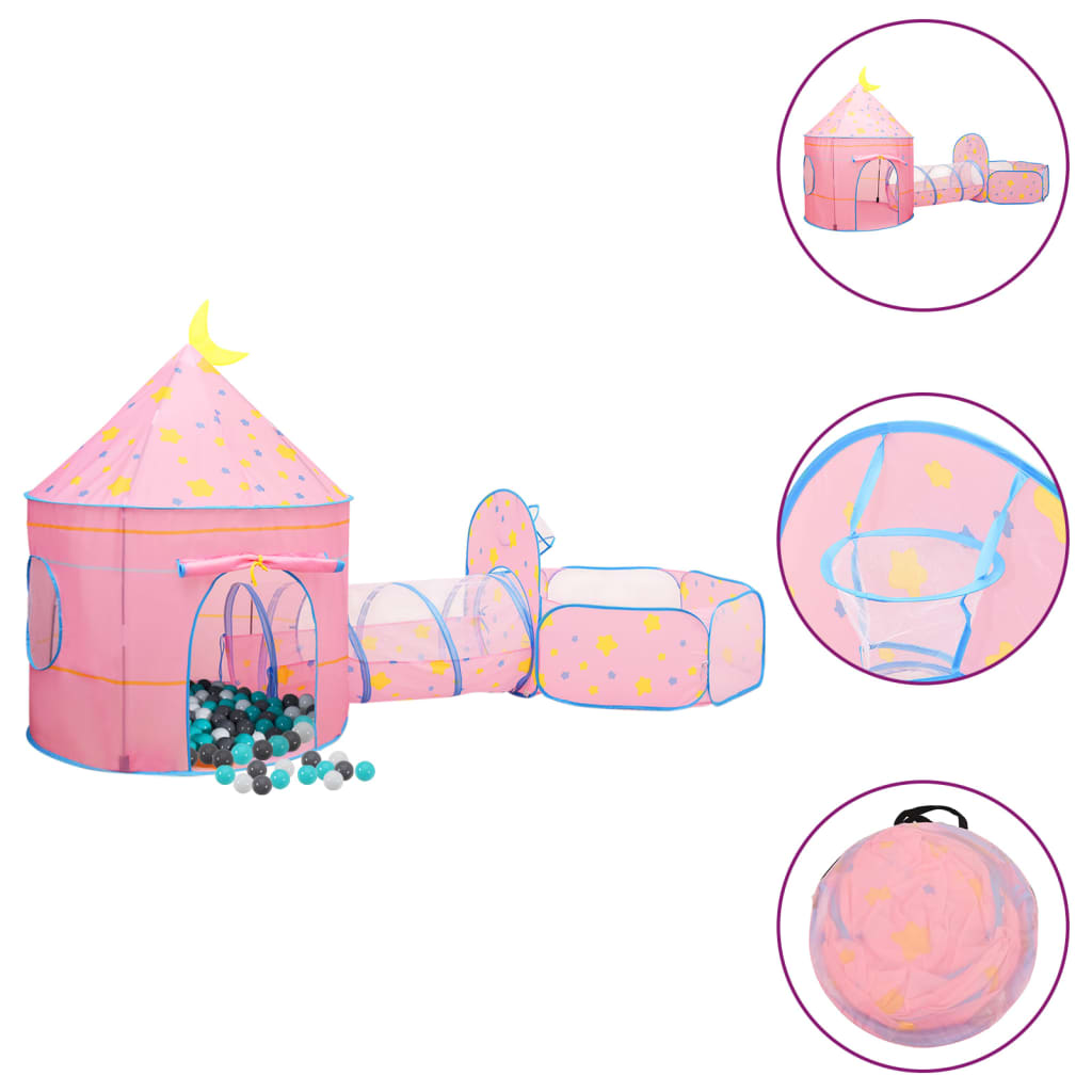 vidaXL Dječji šator za igru s 250 loptica ružičasti 301 x 120 x 128 cm