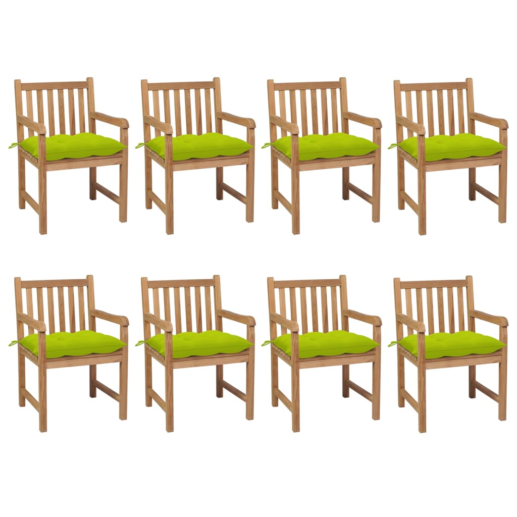 vidaXL Vrtne stolice s jarko zelenim jastucima 8 kom masivna tikovina