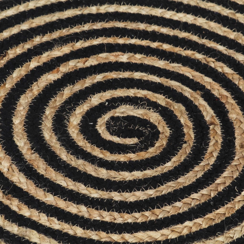 vidaXL Ručno rađeni tepih od jute sa spiralnim uzorkom crni 90 cm