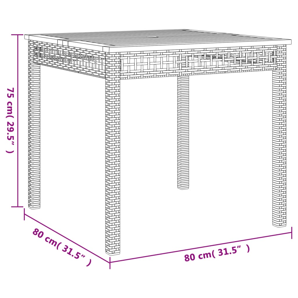 vidaXL Vrtni stol crni 80 x 80 x 75 cm od poliratana i drva bagrema