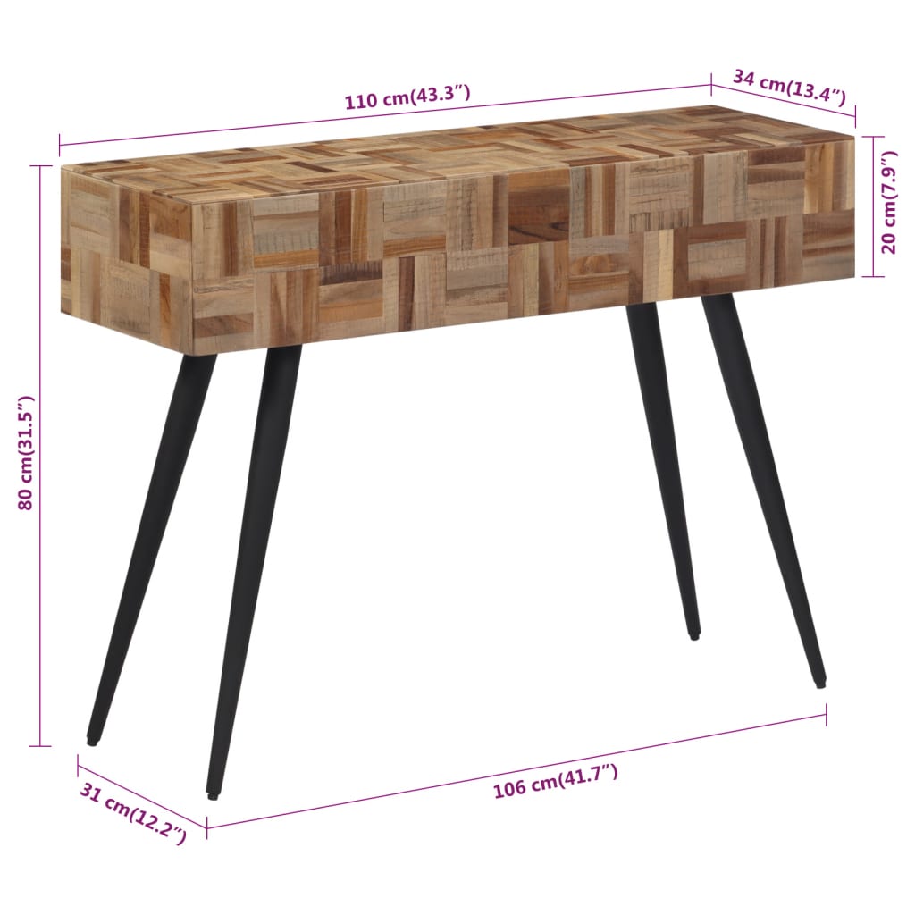 vidaXL Konzolni stol 110 x 34 x 80 cm od masivne obnovljene tikovine