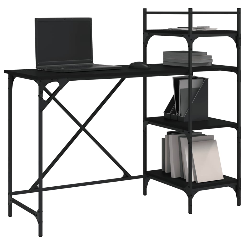 vidaXL Stol za računalo s policama crni 120 x 47 x 109 cm
