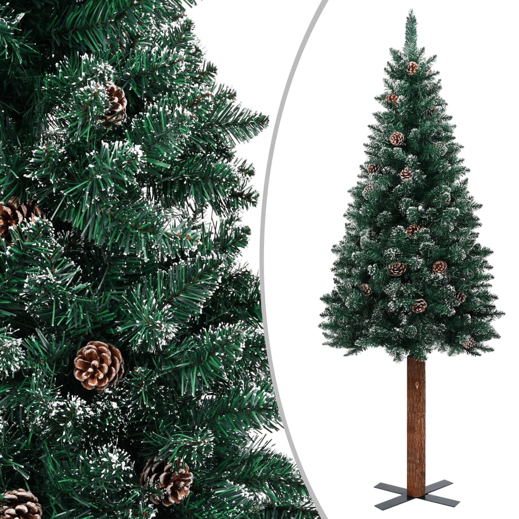 vidaXL Tanko božićno drvce s pravim drvom i snijegom zeleno 180 cm