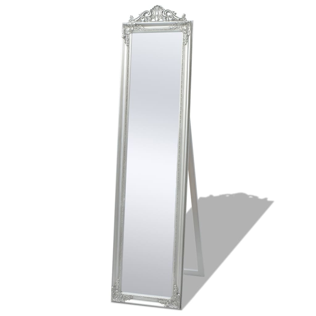 vidaXL Samostojeće zidno ogledalo u baroknom stilu 160 x 40 cm srebrno