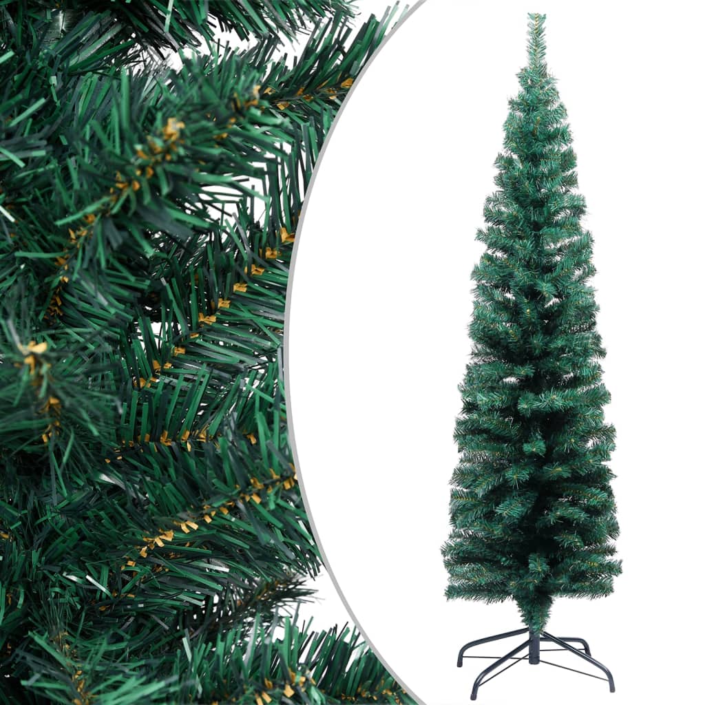 vidaXL Tanko umjetno osvijetljeno božićno drvce i kuglice zeleno 180cm