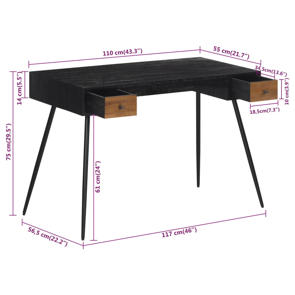 vidaXL Radni stol 117 x 56,5 x 75 cm od masivne obnovljene tikovine