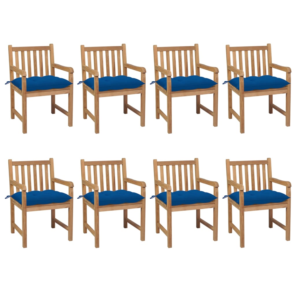 vidaXL Vrtne stolice s plavim jastucima 8 kom od masivne tikovine