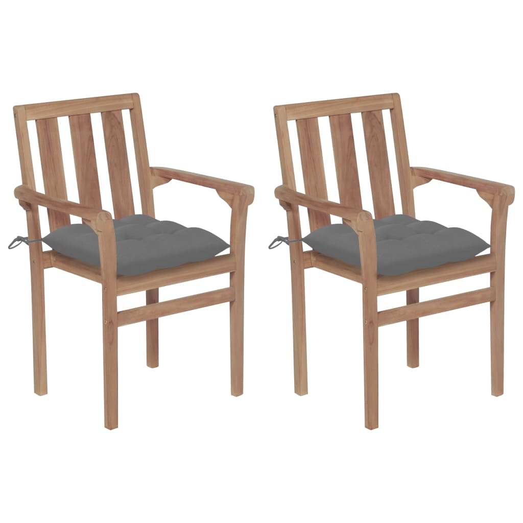 vidaXL Vrtne stolice sa sivim jastucima 2 kom od masivne tikovine