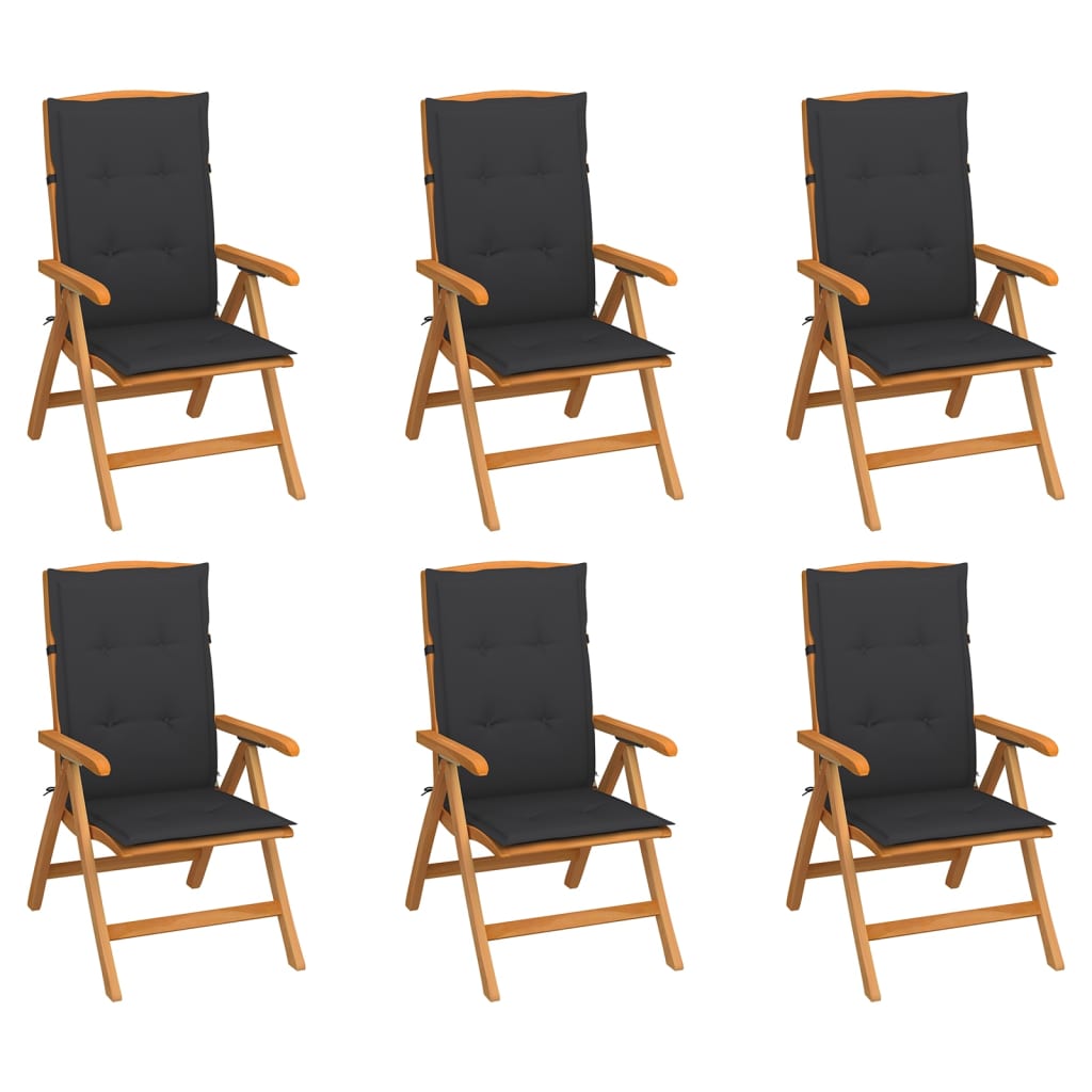 vidaXL Nagibne vrtne stolice s jastucima 6 kom od masivne tikovine
