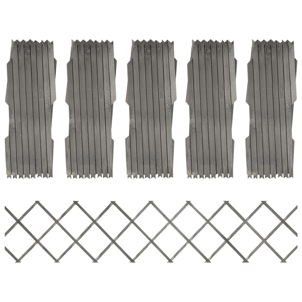 vidaXL Rešetkaste ograde 5 kom sive od masivne jelovine 180 x 30 cm