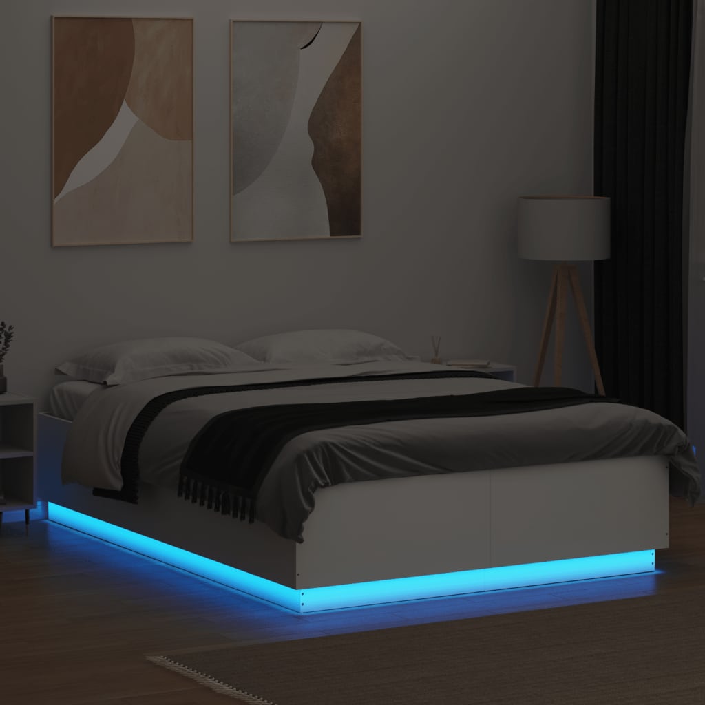 vidaXL Okvir kreveta s LED svjetlima bijeli 160 x 200 cm drveni