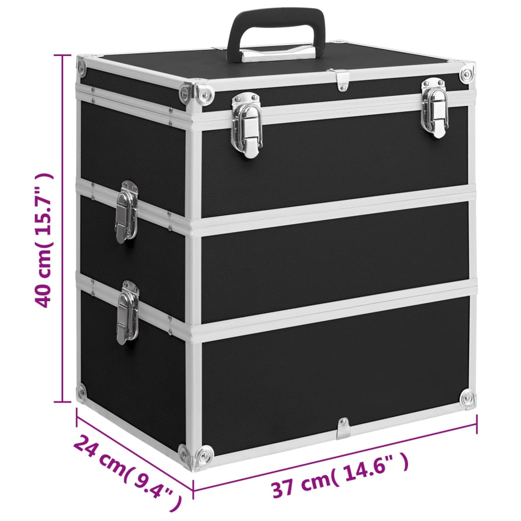 vidaXL Kovčeg za šminku 37 x 24 x 40 cm crni aluminijski