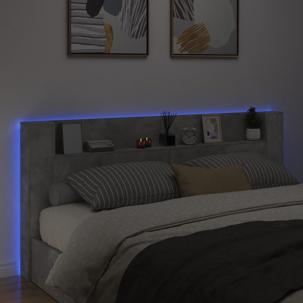 vidaXL Ormarić za uzglavlje LED svjetlima boja betona 220x16,5x103,5cm