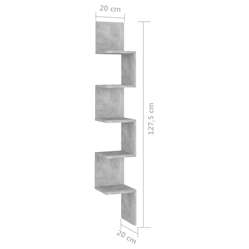 vidaXL Zidne kutne police siva boja betona 20 x 20 x 127,5 cm drvene