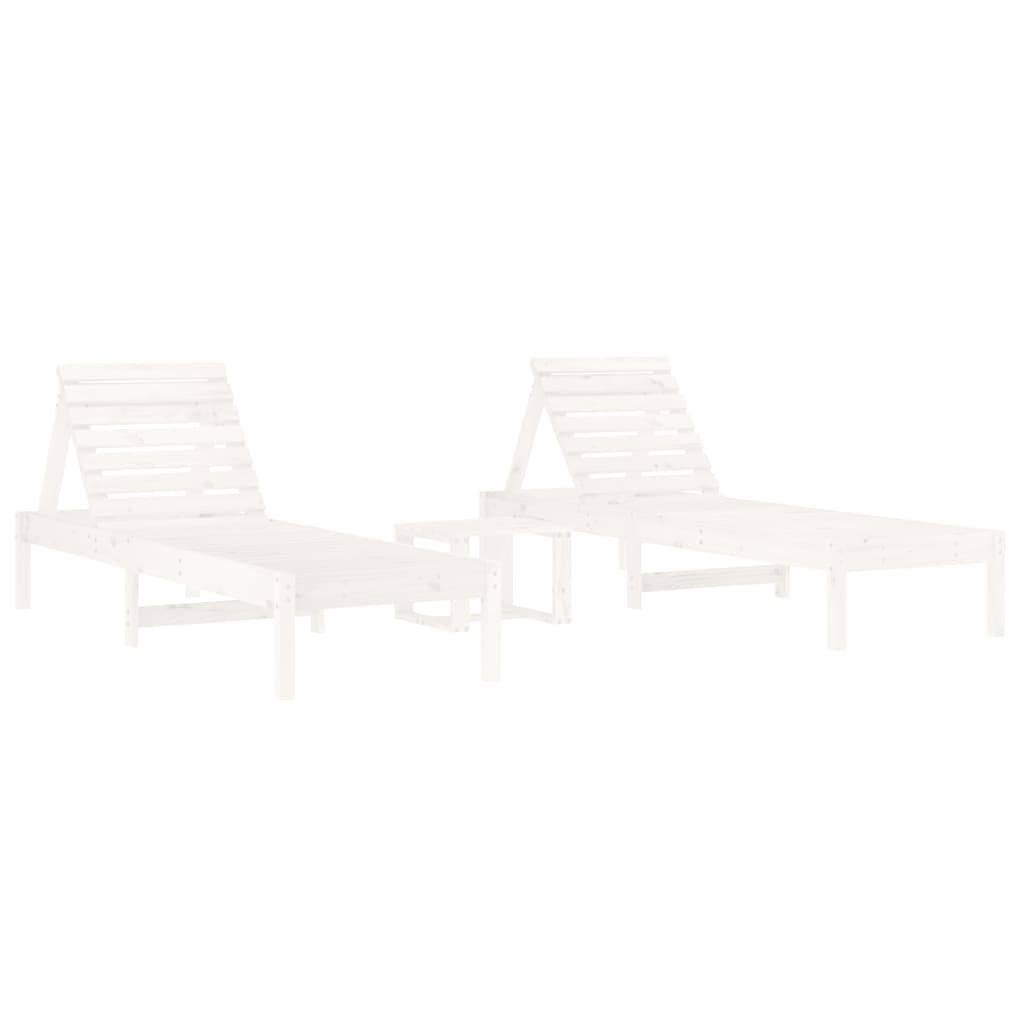 vidaXL Ležaljke za sunčanje sa stolićem 2 kom bijele od borovine
