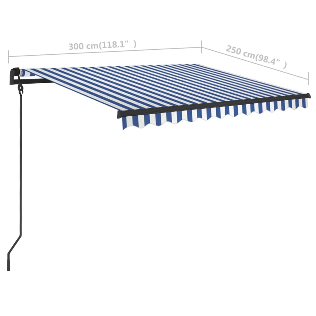 vidaXL Tenda na ručno uvlačenje s LED svjetlima 3 x 2,5 m plavo-bijela