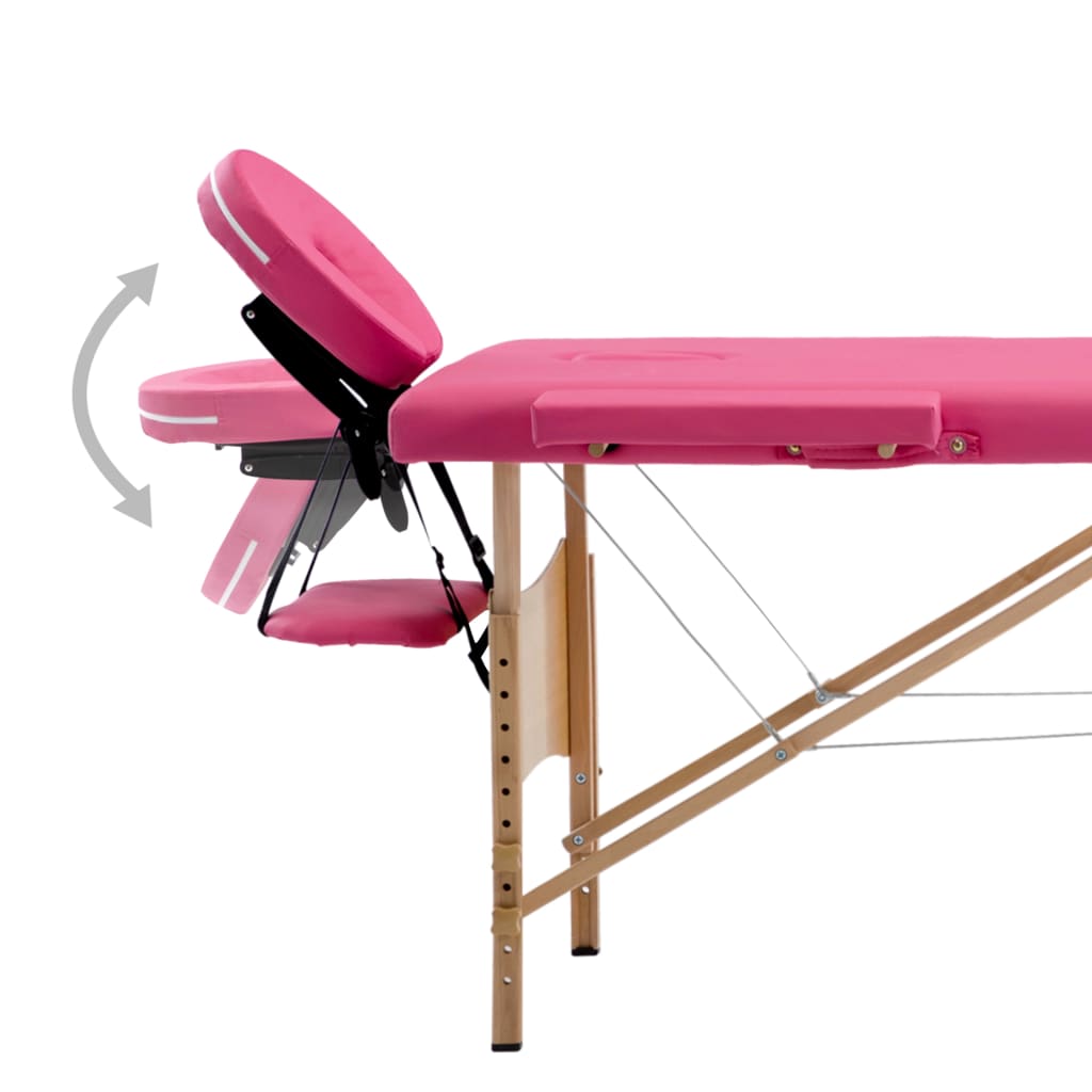 vidaXL Sklopivi stol za masažu s 4 zone drveni ružičasti