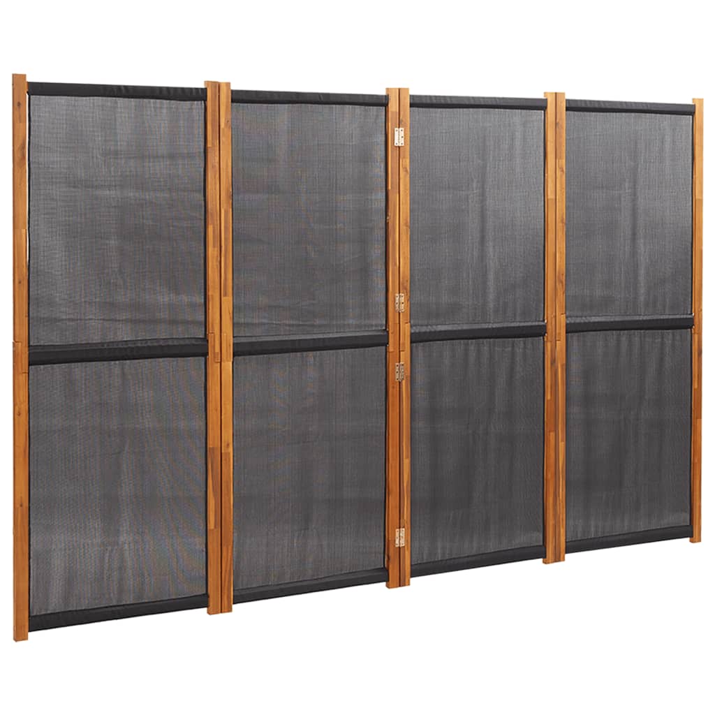 vidaXL Sobna pregrada s 4 panela crna 280 x 180 cm