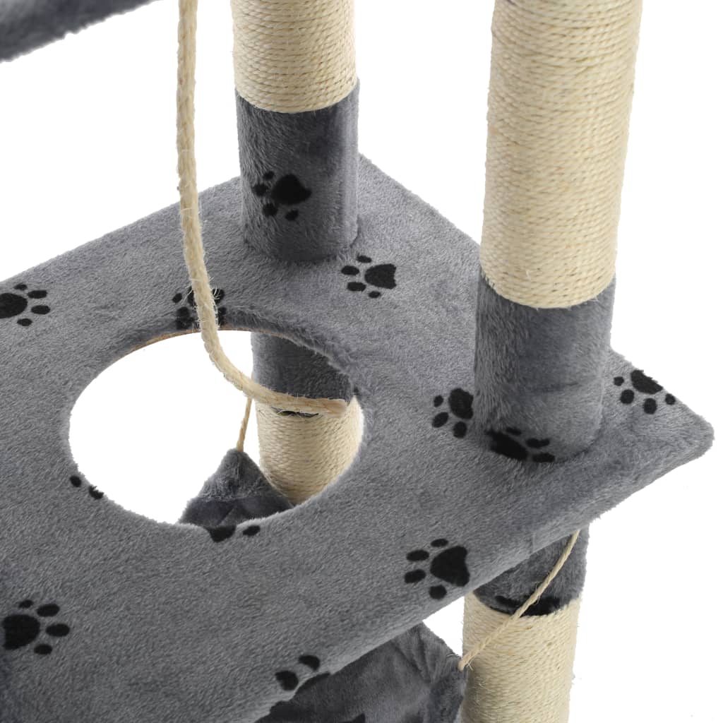 vidaXL Penjalica za mačke sa stupovima za grebanje od sisala 140 cm siva s uzorkom šapa