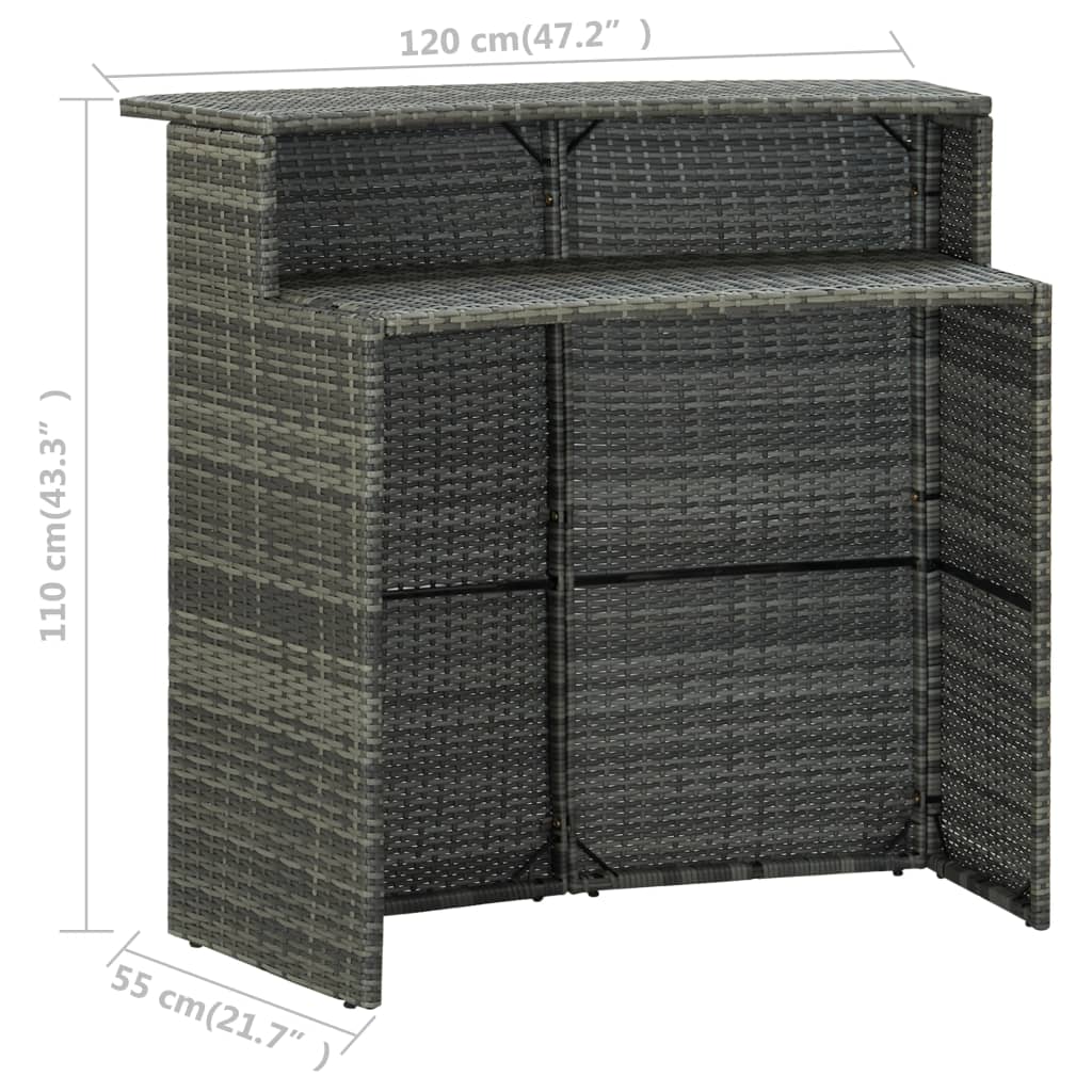 vidaXL 3-dijelni vrtni barski set s jastucima sivi