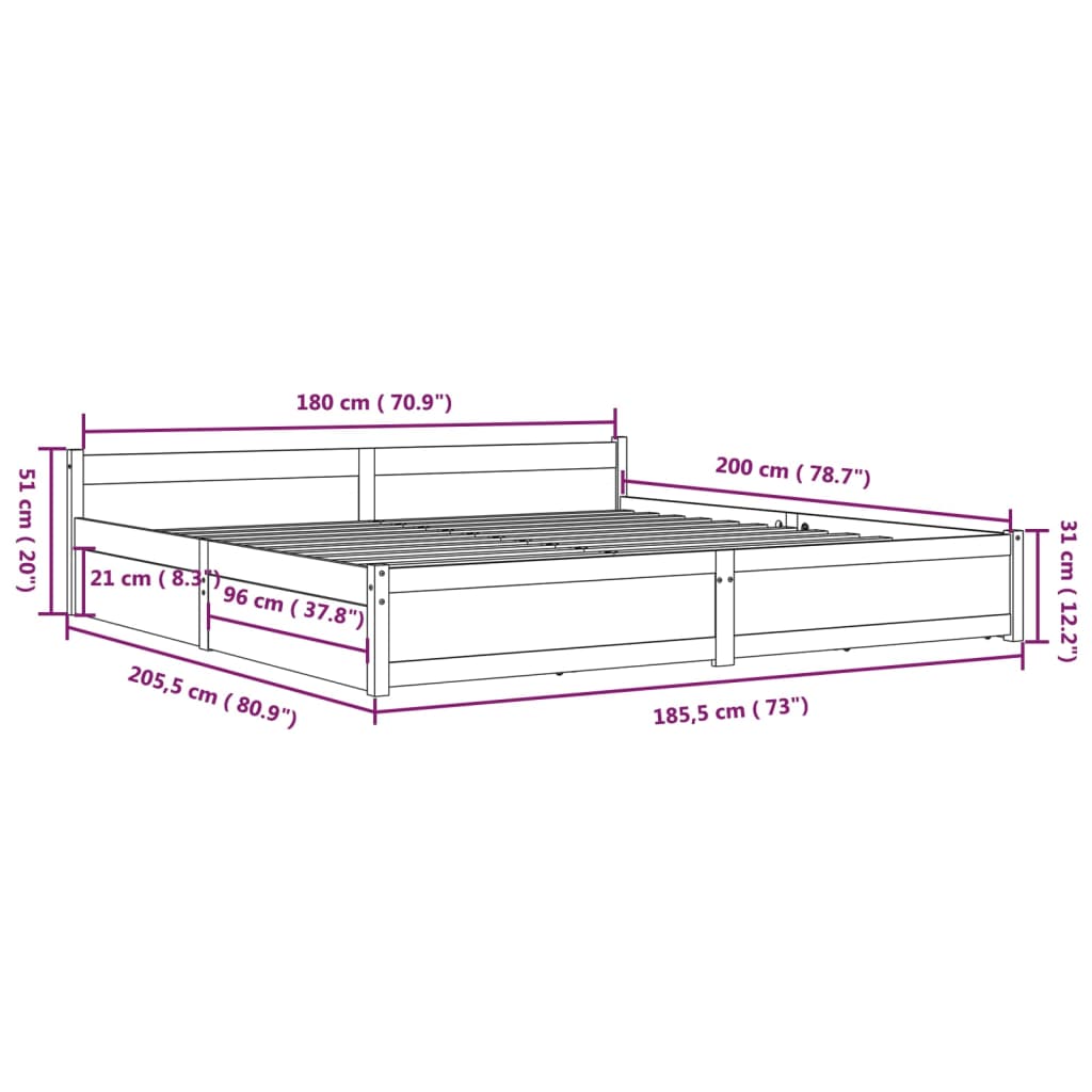 vidaXL Okvir za krevet s ladicama 180 x 200 cm veliki bračni