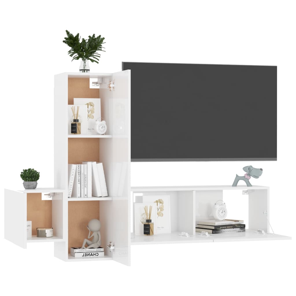 vidaXL 3-dijelni set TV ormarića visoki sjaj bijeli od iverice