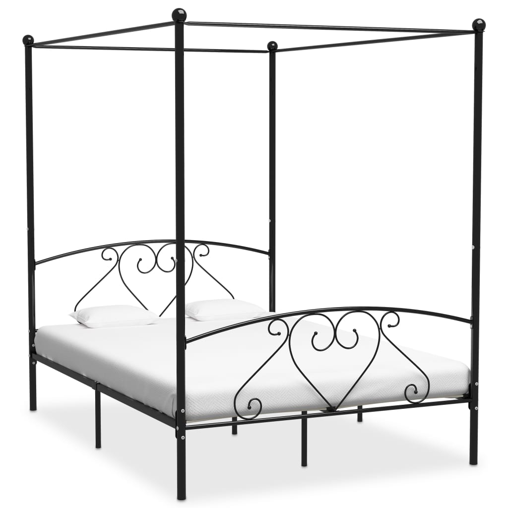 vidaXL Okvir za krevet s nadstrešnicom crni metalni 140 x 200 cm