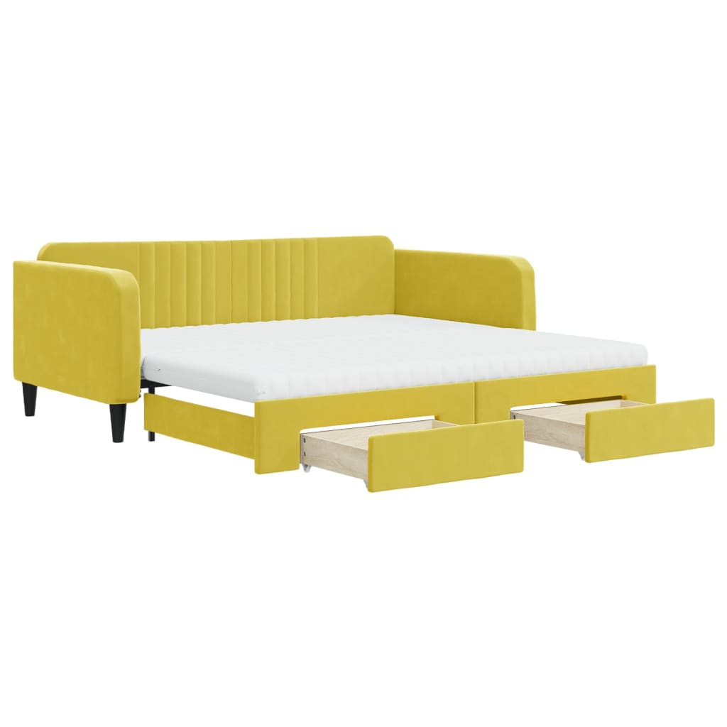 vidaXL Dnevni krevet na razvlačenje s ladicama žuti 100x200 cm baršun